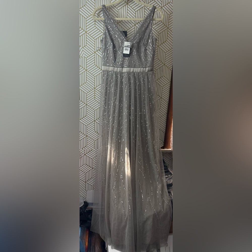 Adrianna Papell Silver Maxi Dress size 2 - Picture 5 of 11